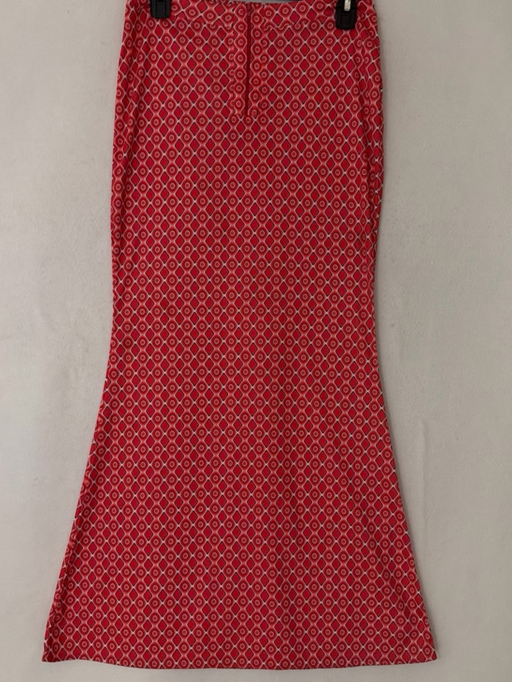 VTG 70s Geggins USA Geometric Maxi Skirt Red Orange Mod Disco Small